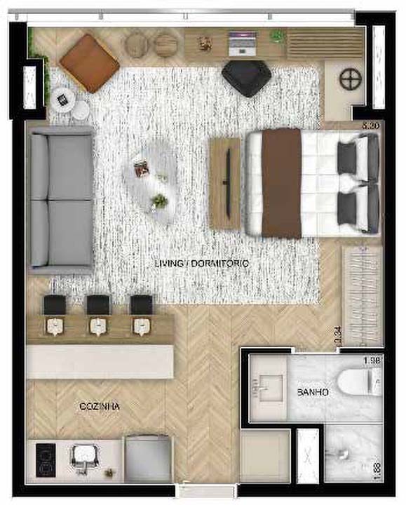 Planta tipo apartamento 38m² - Planta do decorado White 2880