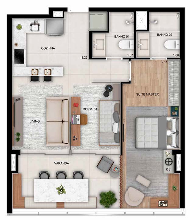 Planta tipo apartamento 66m² - Planta do decorado do White 2880