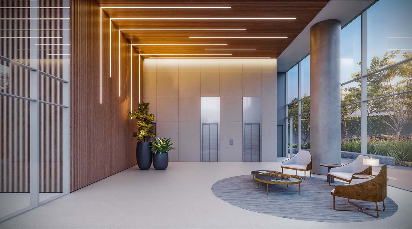 Hall residencial White 2880 - Perspectiva ilustrada
